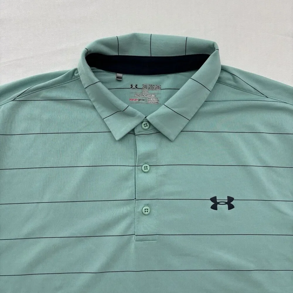 Under Armour Polo Shirt Mens 2XL The Playoff Polo Teal Striped Loose fit Golf